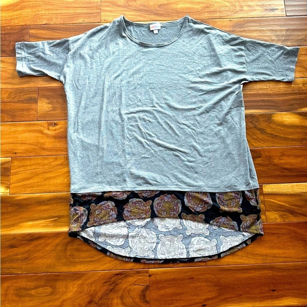 Large LuLaRoe Grey Irma with Tiger bottom
